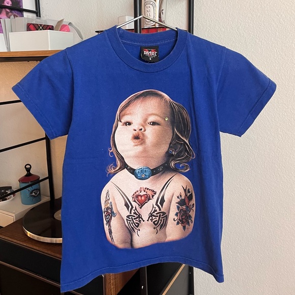 HeavyMetal Vintage Pierced Tattooed Baby Print T-Shirt - Picture 1 of 7